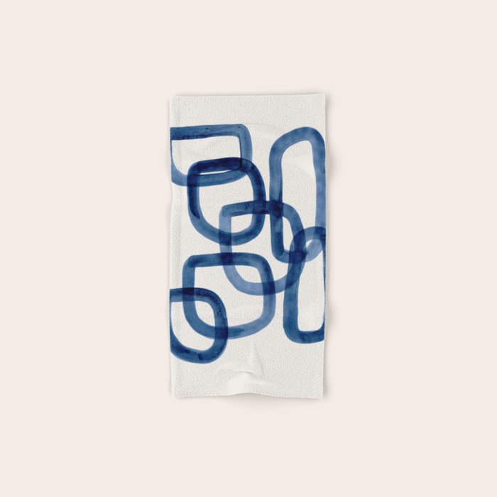EnShape by Ejaaz Haniff 'Navy Nesting Ovals' Mid Century Modern Minimal Minimalist Watercolor Abstract Funky Fun Style Bath Towel Gallery Image 1