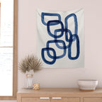EnShape by Ejaaz Haniff 'Navy Nesting Ovals' Mid Century Modern Minimal Minimalist Watercolor Abstract Funky Fun Style Wall Tapestry Gallery Image 2