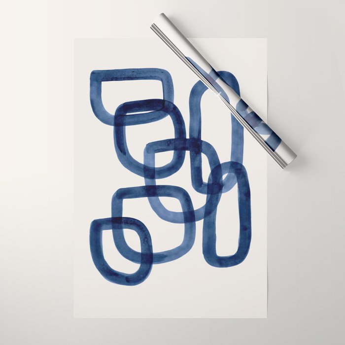 EnShape by Ejaaz Haniff 'Navy Nesting Ovals' Mid Century Modern Minimal Minimalist Watercolor Abstract Funky Fun Style Wrapping Paper Gallery Image 1
