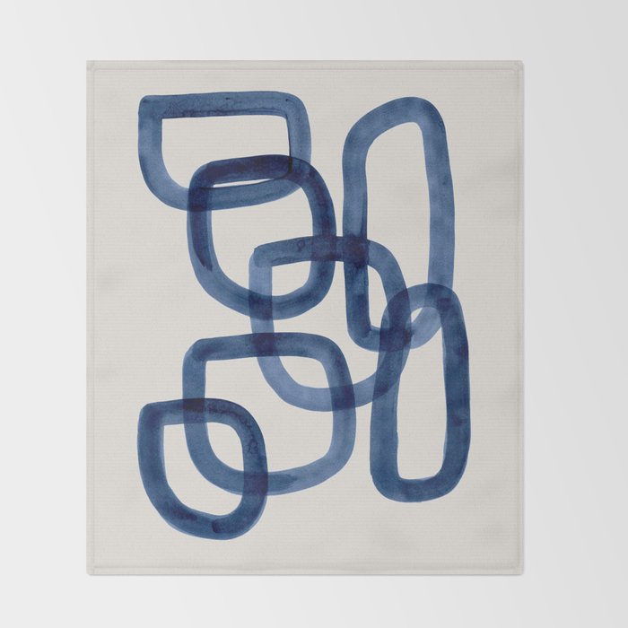EnShape by Ejaaz Haniff 'Navy Nesting Ovals' Mid Century Modern Minimal Minimalist Watercolor Abstract Funky Fun Style Throw Blanket Gallery Image 2