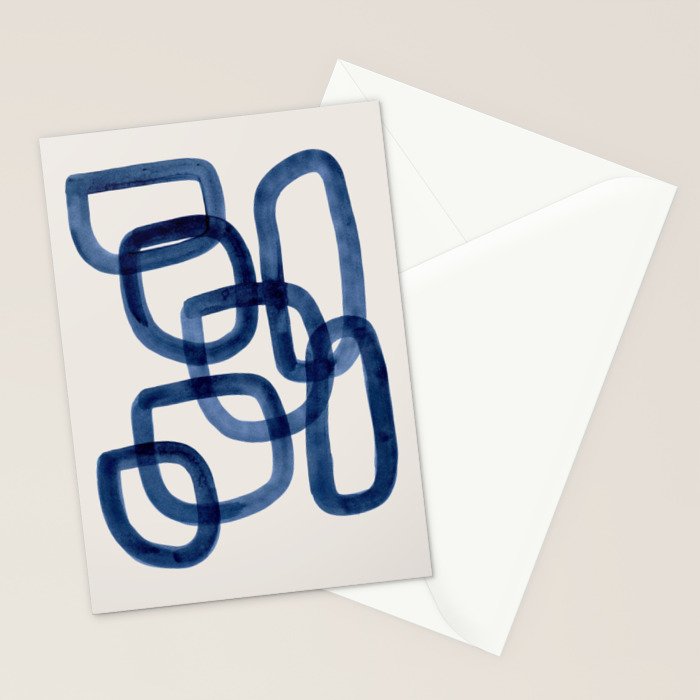 EnShape by Ejaaz Haniff 'Navy Nesting Ovals' Mid Century Modern Minimal Minimalist Watercolor Abstract Funky Fun Style Stationery Card Gallery Image 2