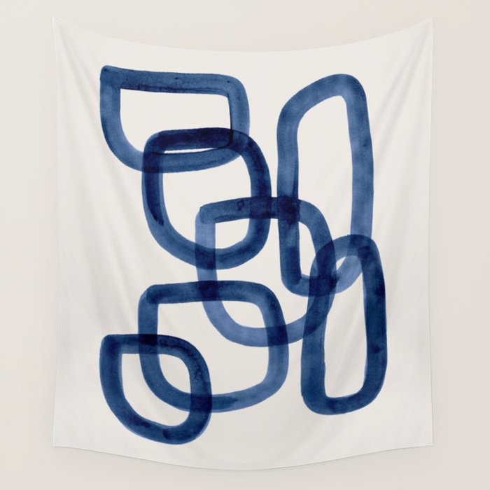 EnShape by Ejaaz Haniff 'Navy Nesting Ovals' Mid Century Modern Minimal Minimalist Watercolor Abstract Funky Fun Style Wall Tapestry Gallery Image 4