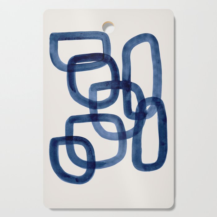 EnShape by Ejaaz Haniff 'Navy Nesting Ovals' Mid Century Modern Minimal Minimalist Watercolor Abstract Funky Fun Style Cutting Board Gallery Image 1