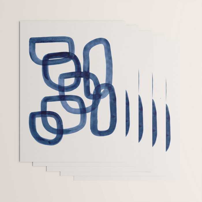 EnShape by Ejaaz Haniff 'Navy Nesting Ovals' Mid Century Modern Minimal Minimalist Watercolor Abstract Funky Fun Style Wrapping Paper Gallery Image 3