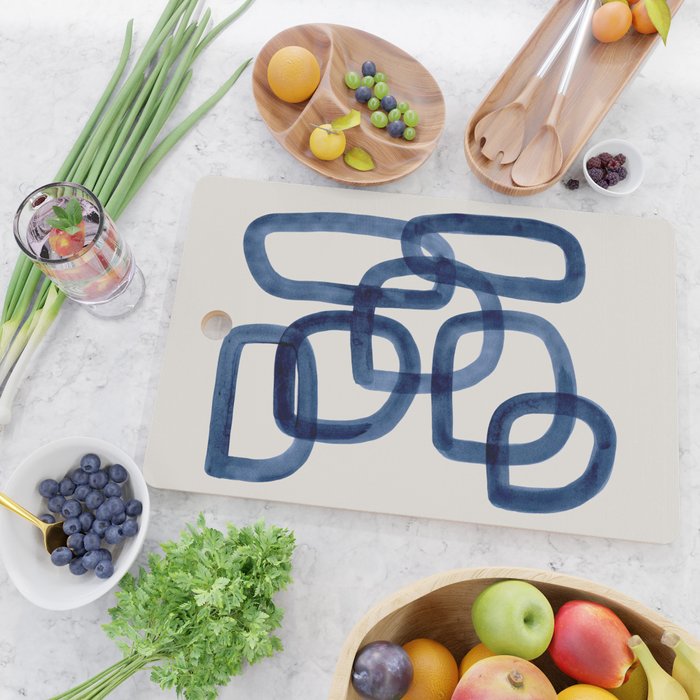 EnShape by Ejaaz Haniff 'Navy Nesting Ovals' Mid Century Modern Minimal Minimalist Watercolor Abstract Funky Fun Style Cutting Board Gallery Image 2