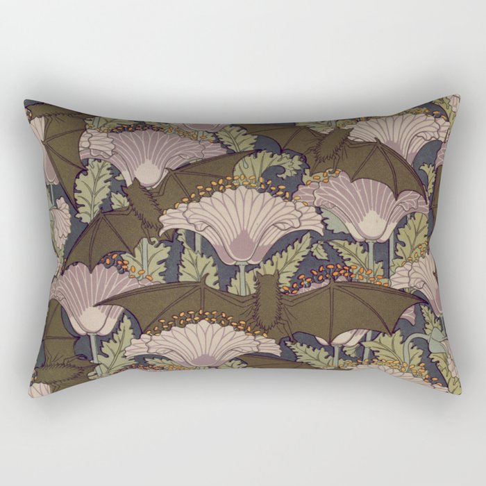 Vintage Art Deco Bat and Flowers Rectangular Pillow Gallery Image 1