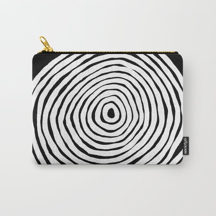 Black & White Minimalist Mid Century Abstract Ink Line Spiral Hypnotic Circle Carry All Pouch Gallery Image 1