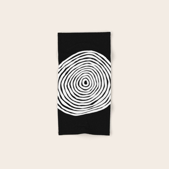 Black & White Minimalist Mid Century Abstract Ink Line Spiral Hypnotic Circle Towels Gallery Image 1
