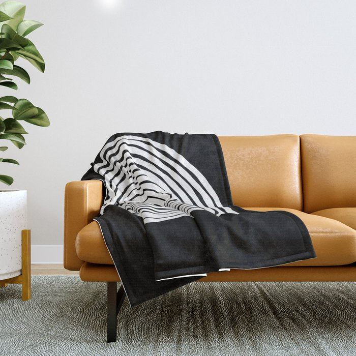 Black & White Minimalist Mid Century Abstract Ink Line Spiral Hypnotic Circle Throw Blanket Gallery Image 1