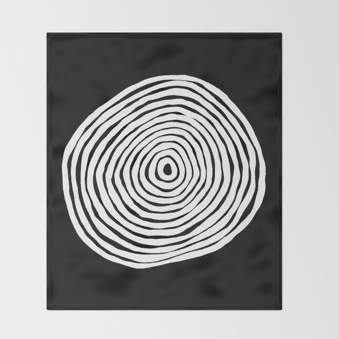 Black & White Minimalist Mid Century Abstract Ink Line Spiral Hypnotic Circle Throw Blanket Gallery Image 2