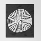 Black & White Minimalist Mid Century Abstract Ink Line Spiral Hypnotic Circle Throw Blanket Gallery Image 2