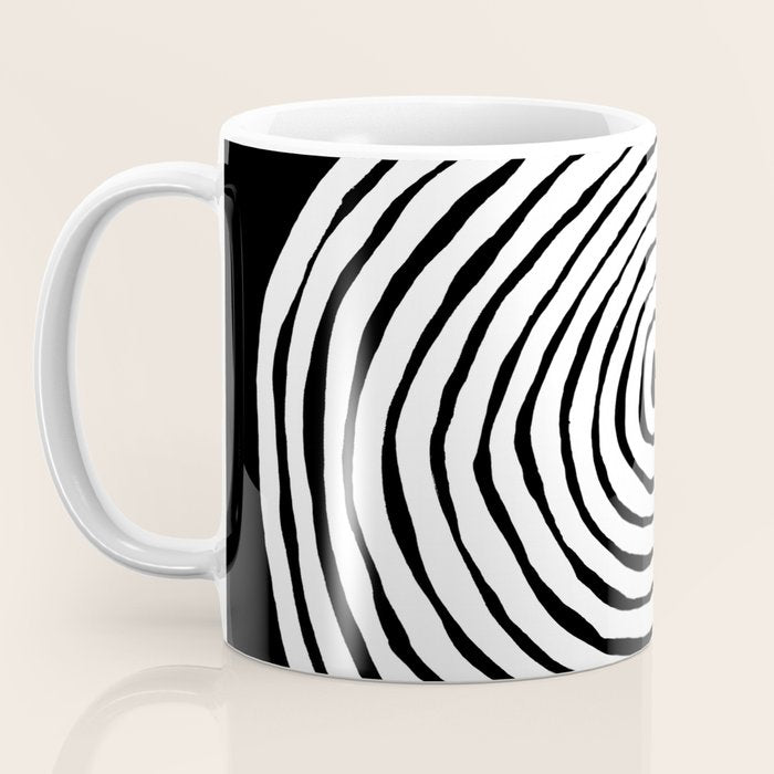 Black & White Minimalist Mid Century Abstract Ink Line Spiral Hypnotic Circle Coffee Mug Gallery Image 3