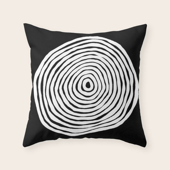 Black & White Minimalist Mid Century Abstract Ink Line Spiral Hypnotic Circle Throw Pillow Gallery Image 6