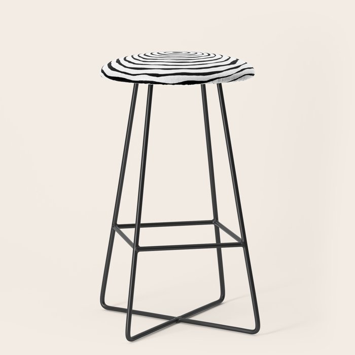 Black & White Minimalist Mid Century Abstract Ink Line Spiral Hypnotic Circle Stool Gallery Image 1