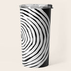 Black & White Minimalist Mid Century Abstract Ink Line Spiral Hypnotic Circle Travel Mug Gallery Image 2