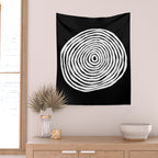 Black & White Minimalist Mid Century Abstract Ink Line Spiral Hypnotic Circle Wall Tapestry Gallery Image 2