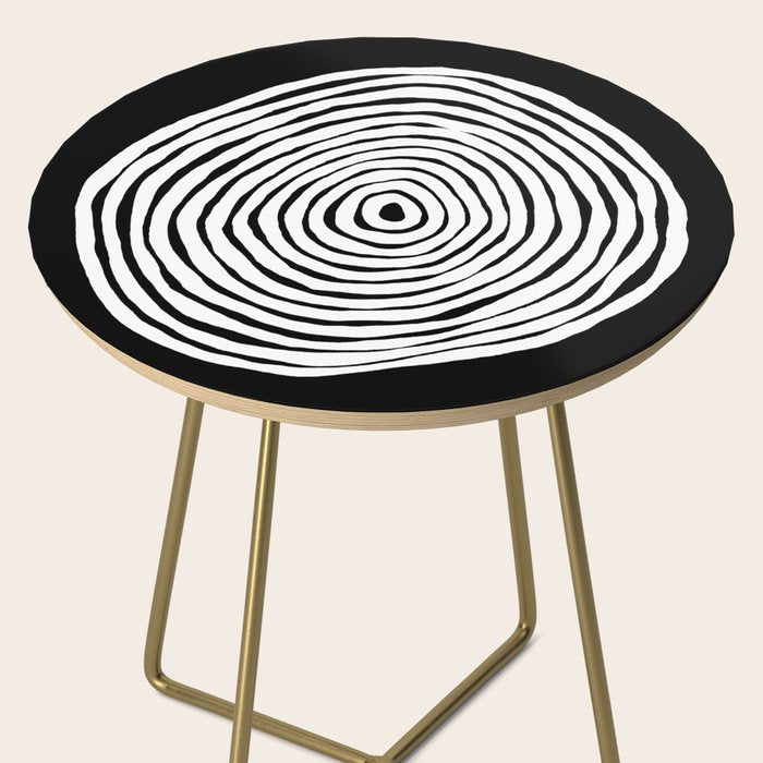 Black & White Minimalist Mid Century Abstract Ink Line Spiral Hypnotic Circle Side Table Gallery Image 2
