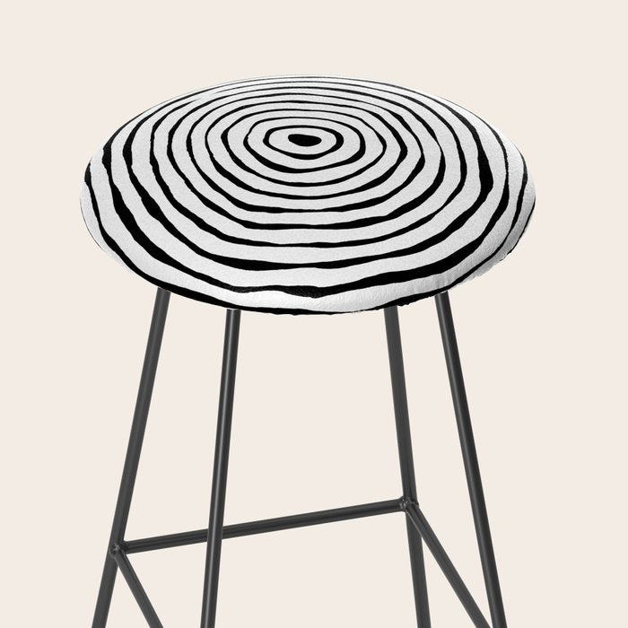 Black & White Minimalist Mid Century Abstract Ink Line Spiral Hypnotic Circle Stool Gallery Image 2