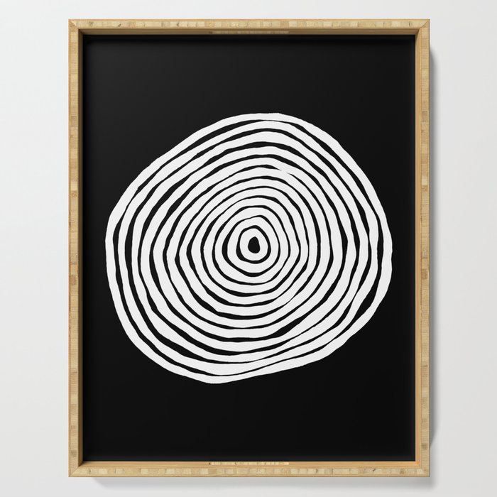 Black & White Minimalist Mid Century Abstract Ink Line Spiral Hypnotic Circle Serving Tray Gallery Image 1