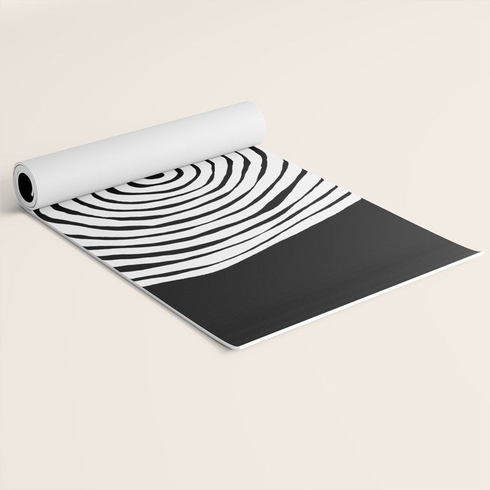 Black & White Minimalist Mid Century Abstract Ink Line Spiral Hypnotic Circle Yoga Mat Gallery Image 2