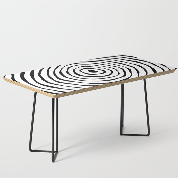 Black & White Minimalist Mid Century Abstract Ink Line Spiral Hypnotic Circle Coffee Table Gallery Image 1