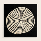 Black & White Minimalist Mid Century Abstract Ink Line Spiral Hypnotic Circle Wood Wall Art Gallery Image 1
