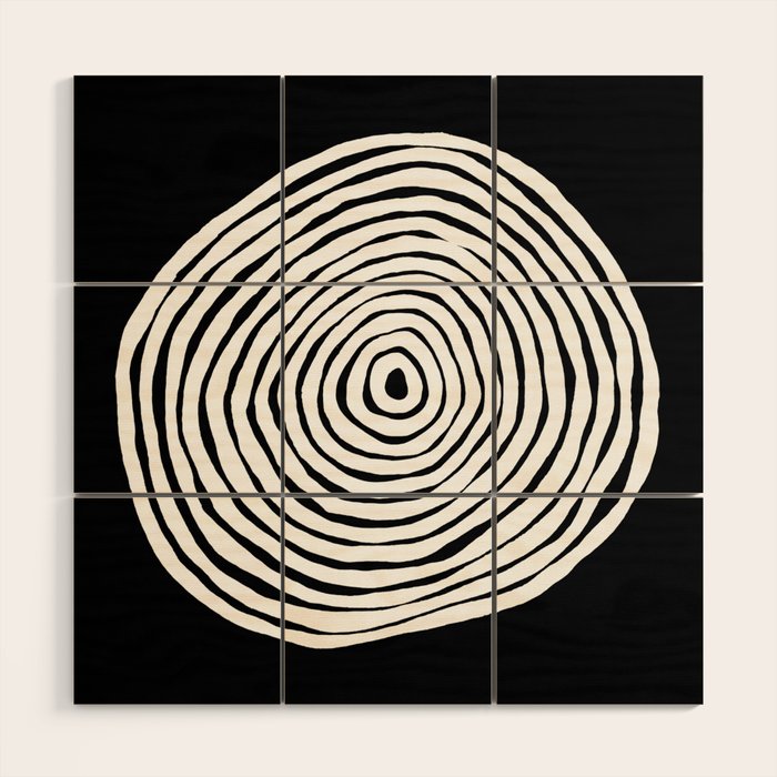 Black & White Minimalist Mid Century Abstract Ink Line Spiral Hypnotic Circle Wood Wall Art Gallery Image 1