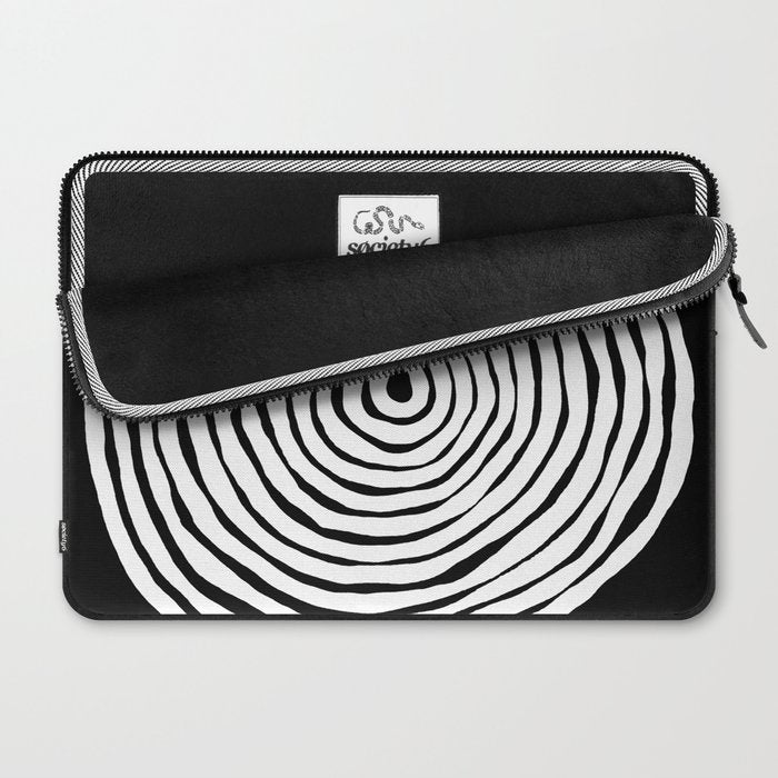 Black & White Minimalist Mid Century Abstract Ink Line Spiral Hypnotic Circle Laptop Sleeve Gallery Image 2