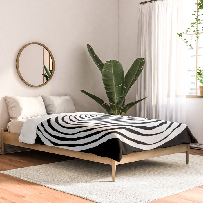 Black & White Minimalist Mid Century Abstract Ink Line Spiral Hypnotic Circle Comforter Gallery Image 2