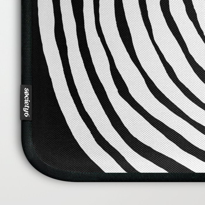 Black & White Minimalist Mid Century Abstract Ink Line Spiral Hypnotic Circle Laptop Sleeve Gallery Image 3