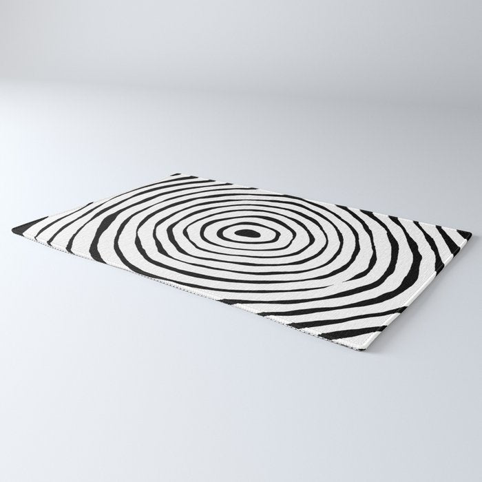Black & White Minimalist Mid Century Abstract Ink Line Spiral Hypnotic Circle Rug Gallery Image 3
