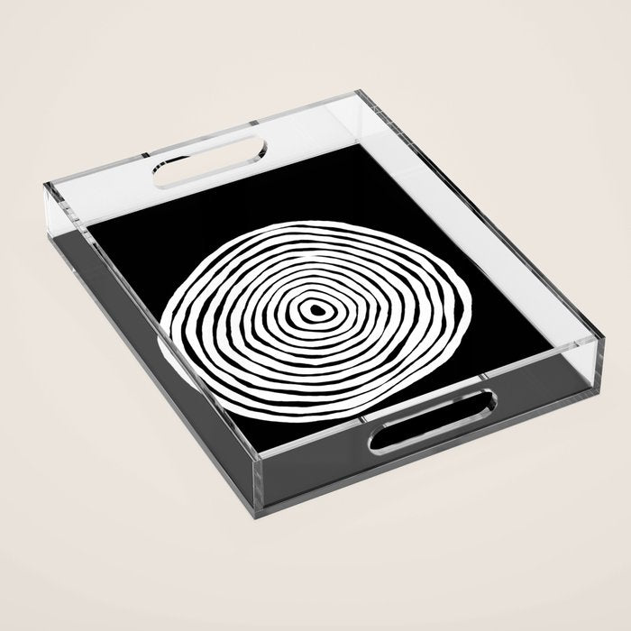 Black & White Minimalist Mid Century Abstract Ink Line Spiral Hypnotic Circle Acrylic Tray Gallery Image 1