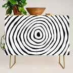 Black & White Minimalist Mid Century Abstract Ink Line Spiral Hypnotic Circle Credenza Gallery Image 1