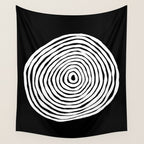 Black & White Minimalist Mid Century Abstract Ink Line Spiral Hypnotic Circle Wall Tapestry Gallery Image 4