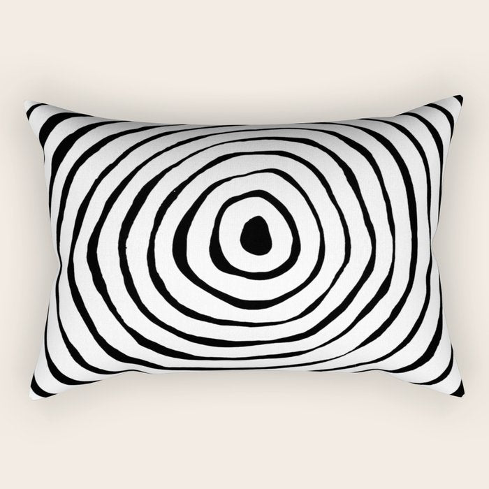 Black & White Minimalist Mid Century Abstract Ink Line Spiral Hypnotic Circle Rectangular Pillow Gallery Image 1