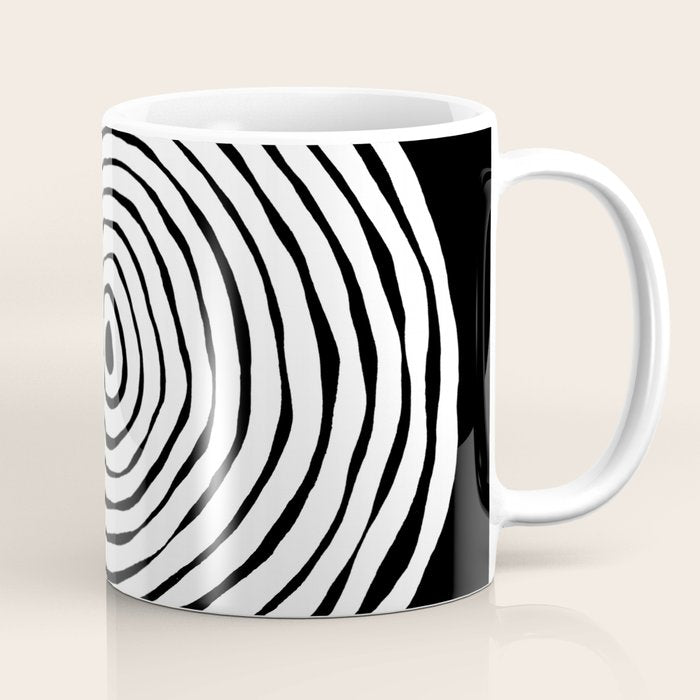 Black & White Minimalist Mid Century Abstract Ink Line Spiral Hypnotic Circle Coffee Mug Gallery Image 1