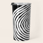 Black & White Minimalist Mid Century Abstract Ink Line Spiral Hypnotic Circle Travel Mug Gallery Image 3
