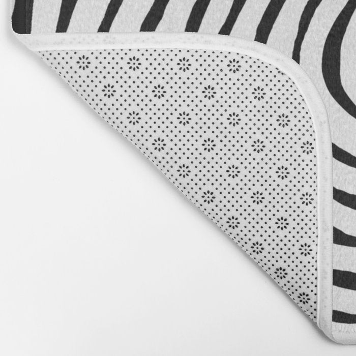 Black & White Minimalist Mid Century Abstract Ink Line Spiral Hypnotic Circle Bath Mat Gallery Image 2