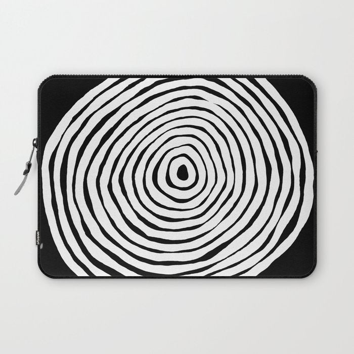 Black & White Minimalist Mid Century Abstract Ink Line Spiral Hypnotic Circle Laptop Sleeve Gallery Image 1