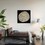 Black & White Minimalist Mid Century Abstract Ink Line Spiral Hypnotic Circle Wood Wall Art Gallery Image 2
