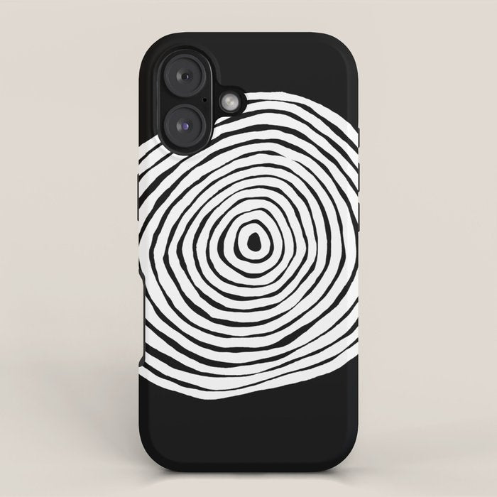 Black & White Minimalist Mid Century Abstract Ink Line Spiral Hypnotic Circle iPhone Case Gallery Image 1