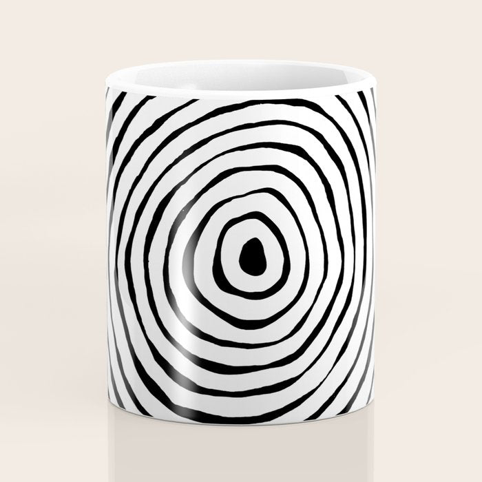Black & White Minimalist Mid Century Abstract Ink Line Spiral Hypnotic Circle Coffee Mug Gallery Image 4