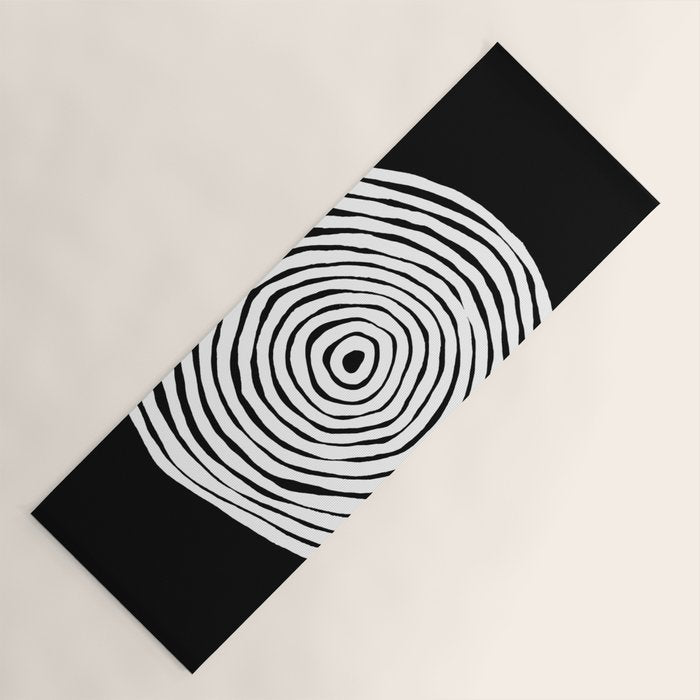 Black & White Minimalist Mid Century Abstract Ink Line Spiral Hypnotic Circle Yoga Mat Gallery Image 1