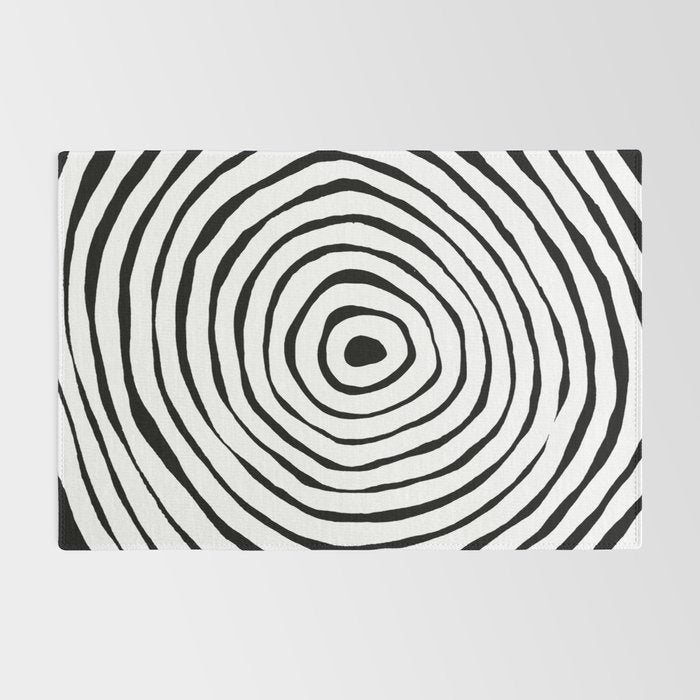 Black & White Minimalist Mid Century Abstract Ink Line Spiral Hypnotic Circle Rug Gallery Image 2