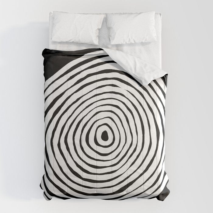 Black & White Minimalist Mid Century Abstract Ink Line Spiral Hypnotic Circle Comforter Gallery Image 6