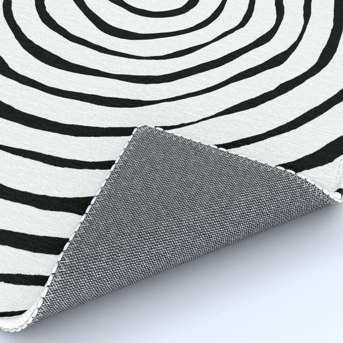 Black & White Minimalist Mid Century Abstract Ink Line Spiral Hypnotic Circle Rug Gallery Image 4