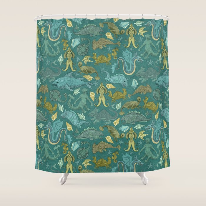 Deepsea Cryptids in Sea Green Shower Curtain Gallery Image 1