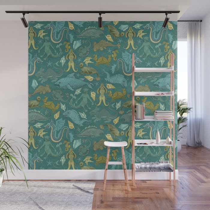 Deepsea Cryptids in Sea Green Wall Mural Gallery Image 1