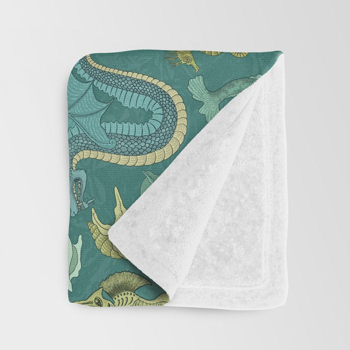 Deepsea Cryptids in Sea Green Throw Blanket Gallery Image 3