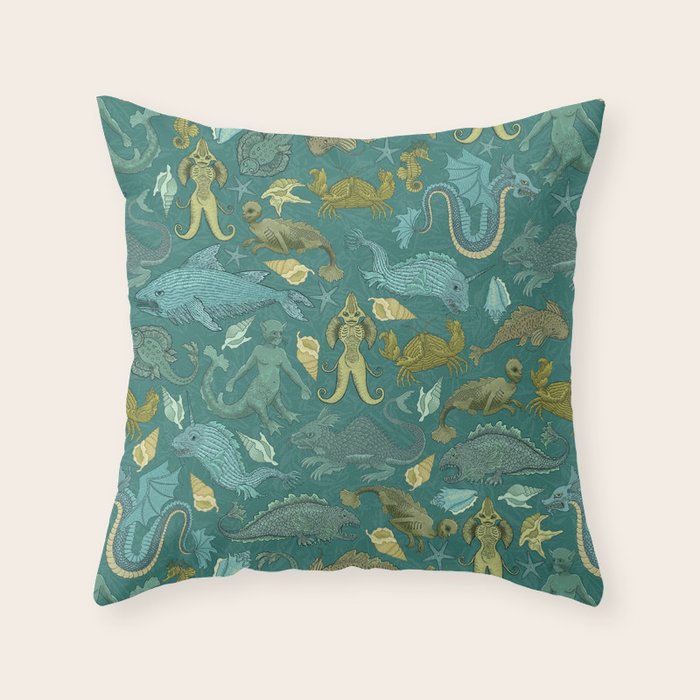 Deepsea Cryptids in Sea Green Throw Pillow Gallery Image 6